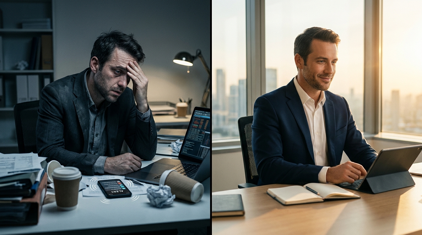 The two states: exhausted executive vs. sharp professional
